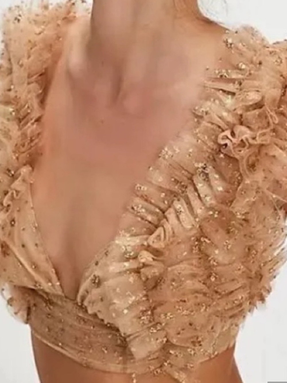Free People Champagne Ruffle Sequin Tank